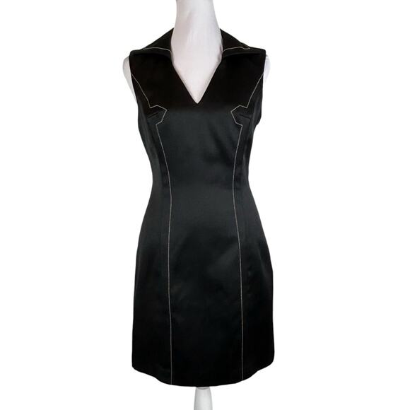 BCBG MaxAzria Dress Womens Size 4 Black Decorative Stitching Sleeveless Tailored - Picture 1 of 8